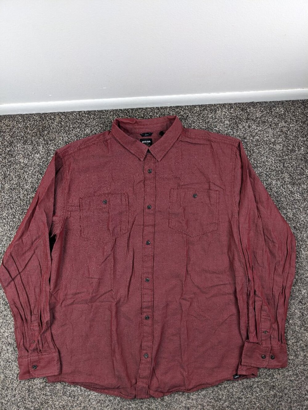 NWOT prAna Shirt Dolburg Flannel Organic Cotton L/S Button Red Mens 2XL Slim Fit